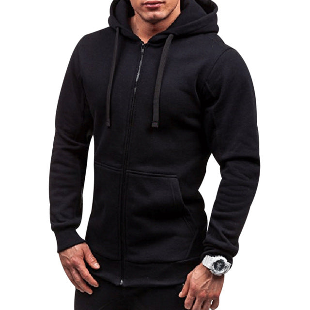 Plus Size Men's Hoodies Tracksuit 2018 Casual Drawstring Front Pockets Long Sleeve Sweatshirt Male Zipper Slim Solid Color Coat