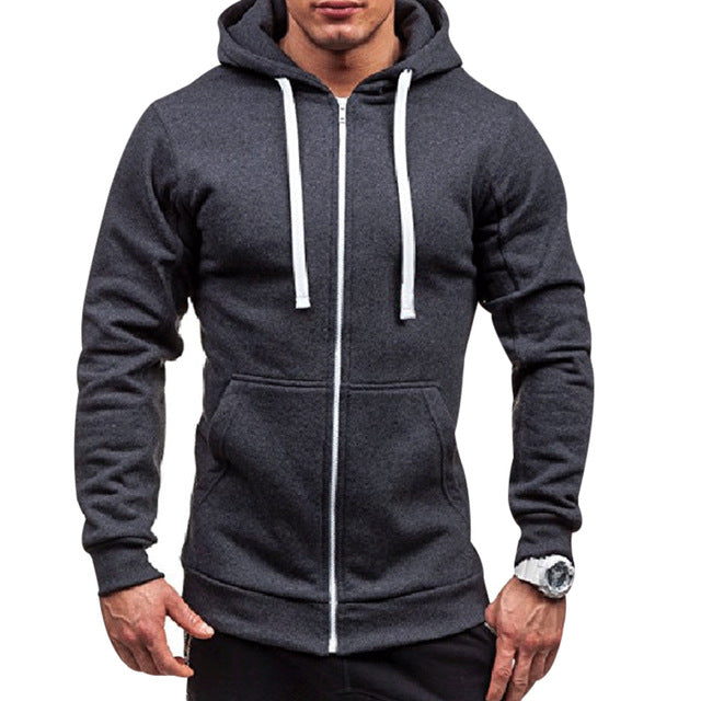 Plus Size Men's Hoodies Tracksuit 2018 Casual Drawstring Front Pockets Long Sleeve Sweatshirt Male Zipper Slim Solid Color Coat