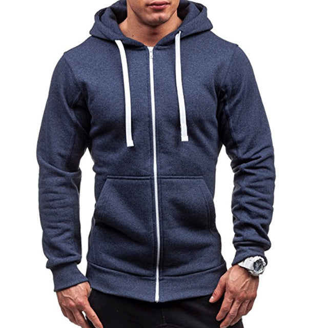 Plus size hoodies agasalho masculino 2018 casual cordão bolsos frontais manga longa moletom masculino zíper fino casaco de cor sólida