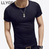 LLYGE Camiseta masculina de manga curta, gola redonda, casual, verão, cor sólida, algodão, slim fit, camisetas masculinas, estilo básico, fitness, camiseta masculina