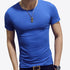 LLYGE Camiseta masculina de manga curta, gola redonda, casual, verão, cor sólida, algodão, slim fit, camisetas masculinas, estilo básico, fitness, camiseta masculina