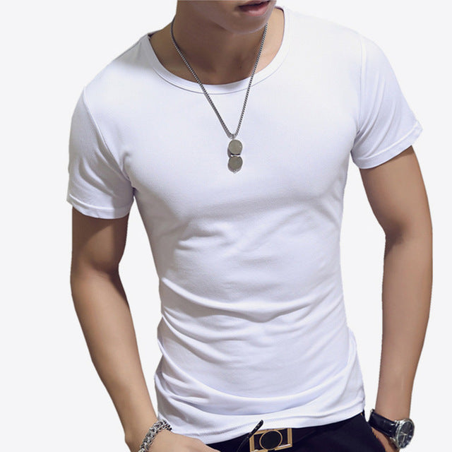 LLYGE Camiseta masculina de manga curta, gola redonda, casual, verão, cor sólida, algodão, slim fit, camisetas masculinas, estilo básico, fitness, camiseta masculina