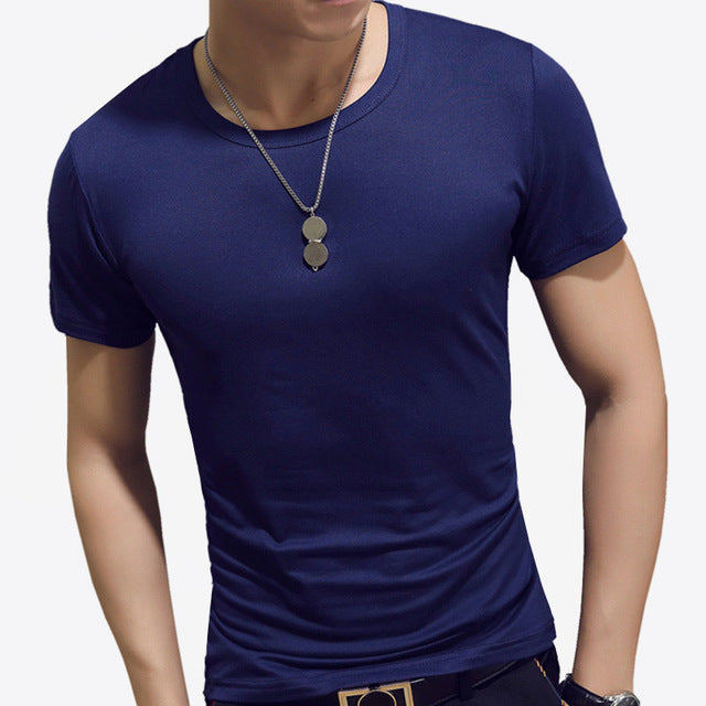 LLYGE Camiseta masculina de manga curta, gola redonda, casual, verão, cor sólida, algodão, slim fit, camisetas masculinas, estilo básico, fitness, camiseta masculina
