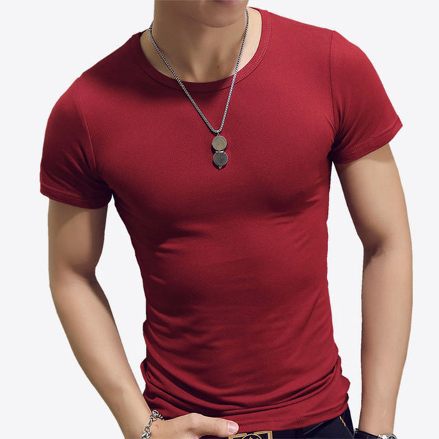 LLYGE Camiseta masculina de manga curta, gola redonda, casual, verão, cor sólida, algodão, slim fit, camisetas masculinas, estilo básico, fitness, camiseta masculina