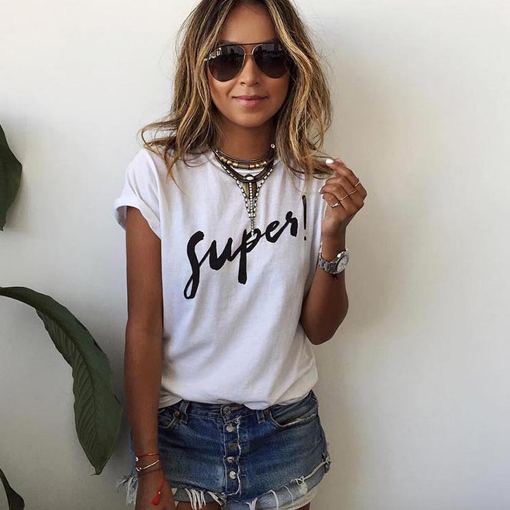 New 2017 Summer Women T-shirt Print Super T Shirt White Cotton Letter Tops Tee Harajuku Tshirt
