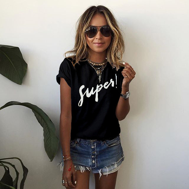 New 2017 Summer Women T-shirt Print Super T Shirt White Cotton Letter Tops Tee Harajuku Tshirt