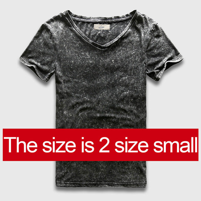 Zecmos Vintage Black T-Shirt Men China Size Fashion Heavy Washed T Shirts For Men Slim Fit V Neck Top Tees Male Short Sleeve