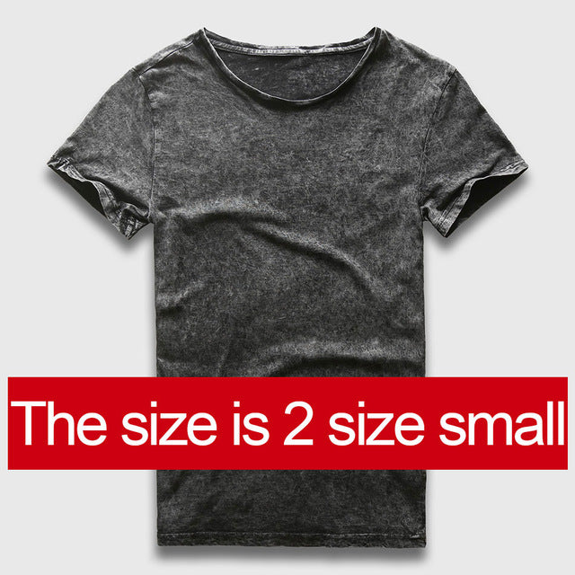 Zecmos Vintage Black T-Shirt Men China Size Fashion Heavy Washed T Shirts For Men Slim Fit V Neck Top Tees Male Short Sleeve