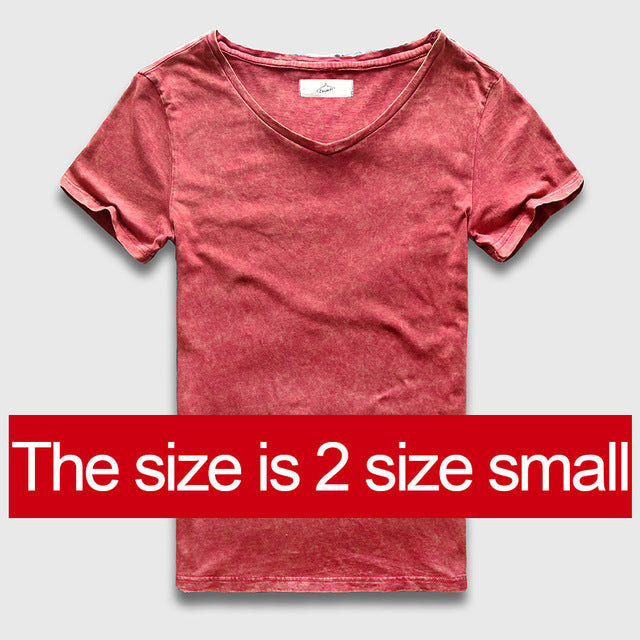 Zecmos Vintage Black T-Shirt Men China Size Fashion Heavy Washed T Shirts For Men Slim Fit V Neck Top Tees Male Short Sleeve