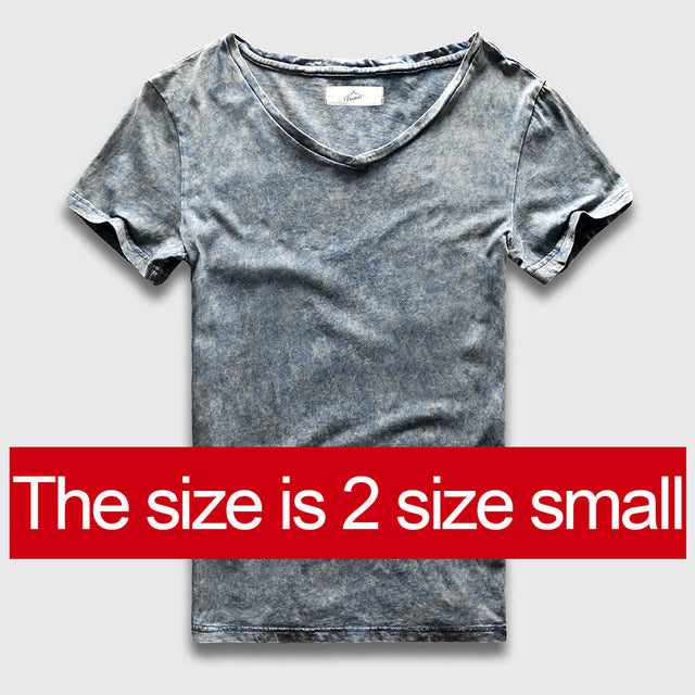 Zecmos Vintage Black T-Shirt Men China Size Fashion Heavy Washed T Shirts For Men Slim Fit V Neck Top Tees Male Short Sleeve