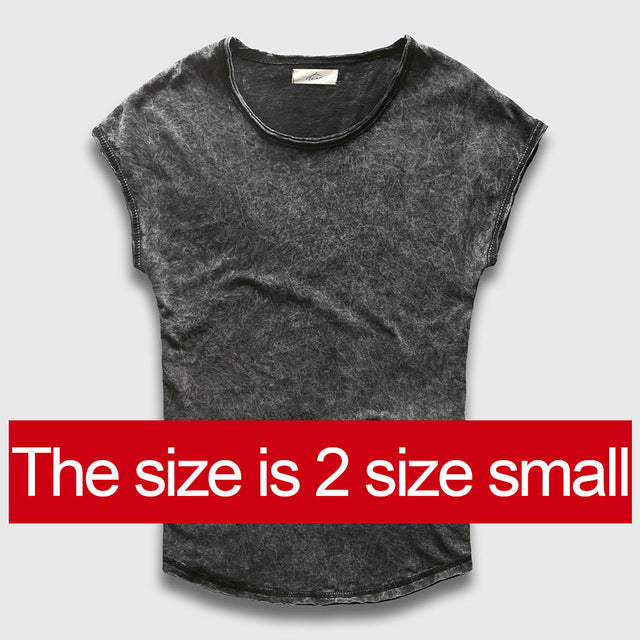 Zecmos Vintage Black T-Shirt Men China Size Fashion Heavy Washed T Shirts For Men Slim Fit V Neck Top Tees Male Short Sleeve