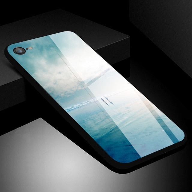 IIOZO Luxury Tempered Glass Case For iPhone 7 8 7 plus Scenery Full Protection Glass Hard Back Cover For iPhone 7 6 6S Plus