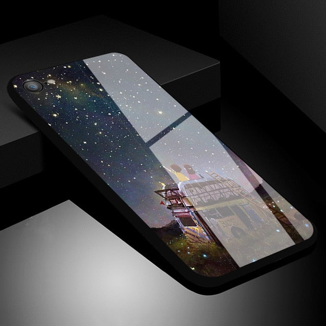 IIOZO Luxury Tempered Glass Case For iPhone 7 8 7 plus Scenery Full Protection Glass Hard Back Cover For iPhone 7 6 6S Plus