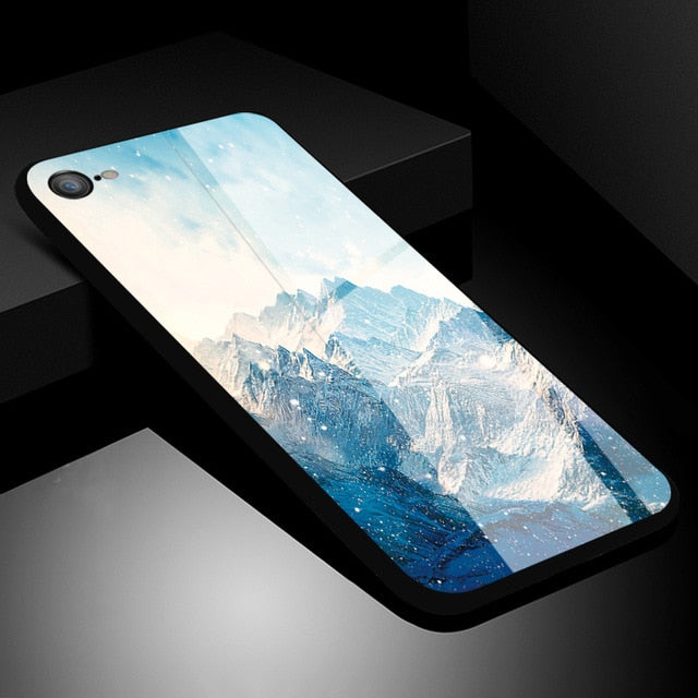 IIOZO Luxury Tempered Glass Case For iPhone 7 8 7 plus Scenery Full Protection Glass Hard Back Cover For iPhone 7 6 6S Plus