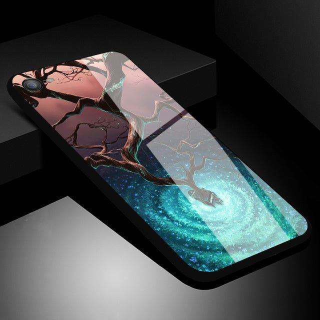 IIOZO Luxury Tempered Glass Case For iPhone 7 8 7 plus Scenery Full Protection Glass Hard Back Cover For iPhone 7 6 6S Plus