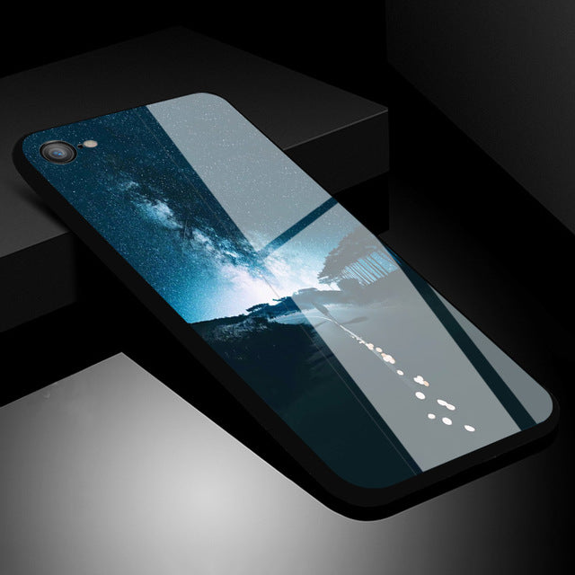 IIOZO Luxury Tempered Glass Case For iPhone 7 8 7 plus Scenery Full Protection Glass Hard Back Cover For iPhone 7 6 6S Plus