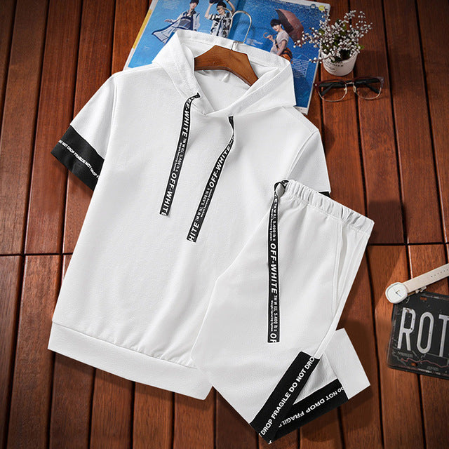 Men's Tracksuit Summer Men Set Short Sleeve T Shirts Hip Hop Highstreet Tops+ Shorts Suit Sportswear Set Men's Clothing Set Male