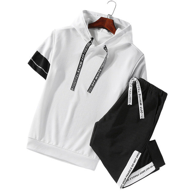 Men's Tracksuit Summer Men Set Short Sleeve T Shirts Hip Hop Highstreet Tops+ Shorts Suit Sportswear Set Men's Clothing Set Male