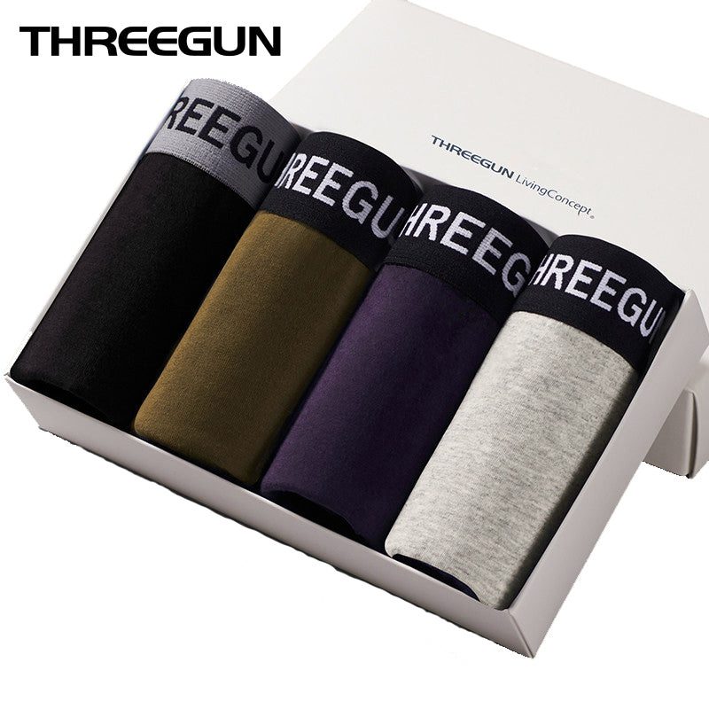 THREEGUN 4Pcs/Lot Boxer Shorts Sexy U Convex Underwear Men Cotton Gay Underwear Male Brand Large Size Underpants vetement homme