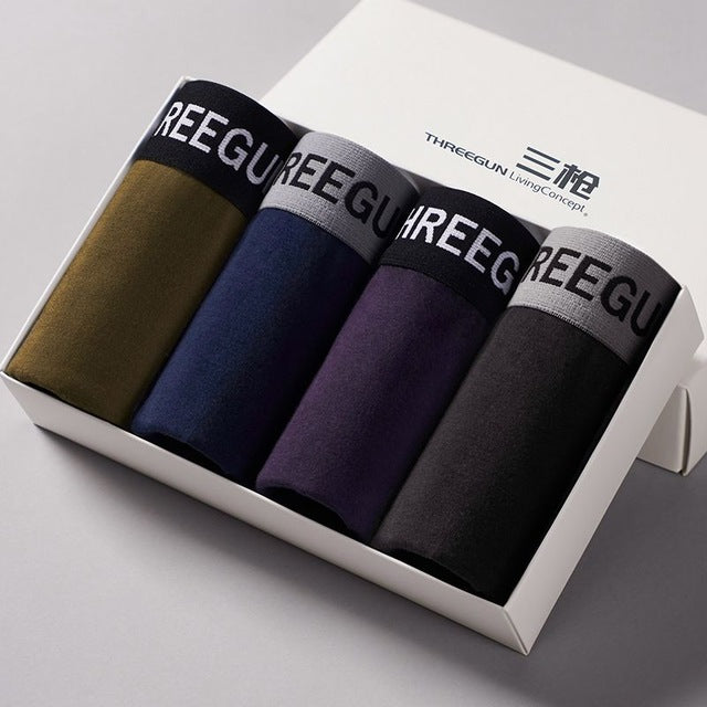 THREEGUN 4Pcs/Lot Boxer Shorts Sexy U Convex Underwear Men Cotton Gay Underwear Male Brand Large Size Underpants vetement homme