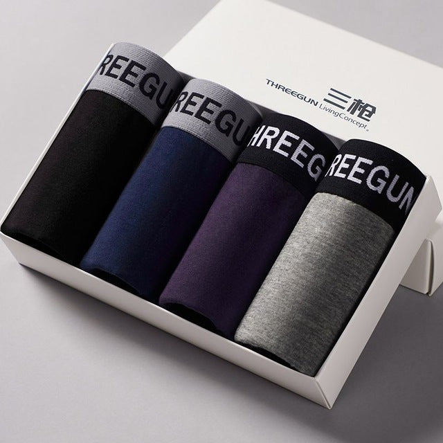 THREEGUN 4Pcs/Lot Boxer Shorts Sexy U Convex Underwear Men Cotton Gay Underwear Male Brand Large Size Underpants vetement homme
