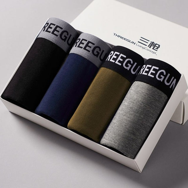 THREEGUN 4Pcs/Lot Boxer Shorts Sexy U Convex Underwear Men Cotton Gay Underwear Male Brand Large Size Underpants vetement homme