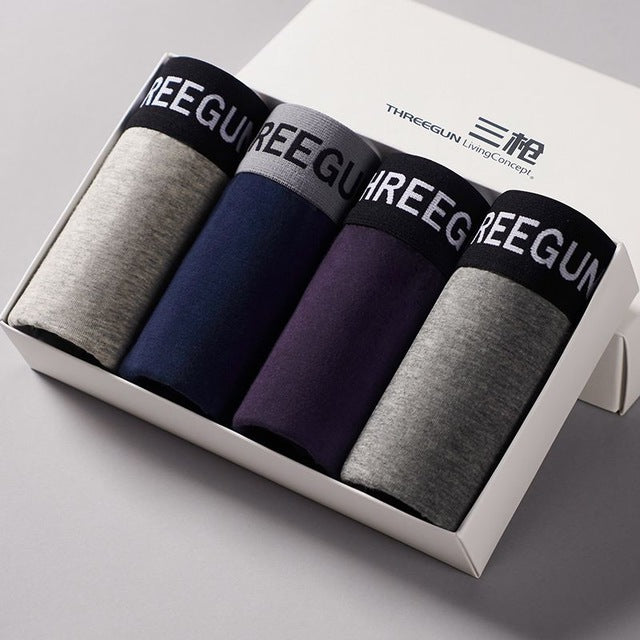 THREEGUN 4Pcs/Lot Boxer Shorts Sexy U Convex Underwear Men Cotton Gay Underwear Male Brand Large Size Underpants vetement homme