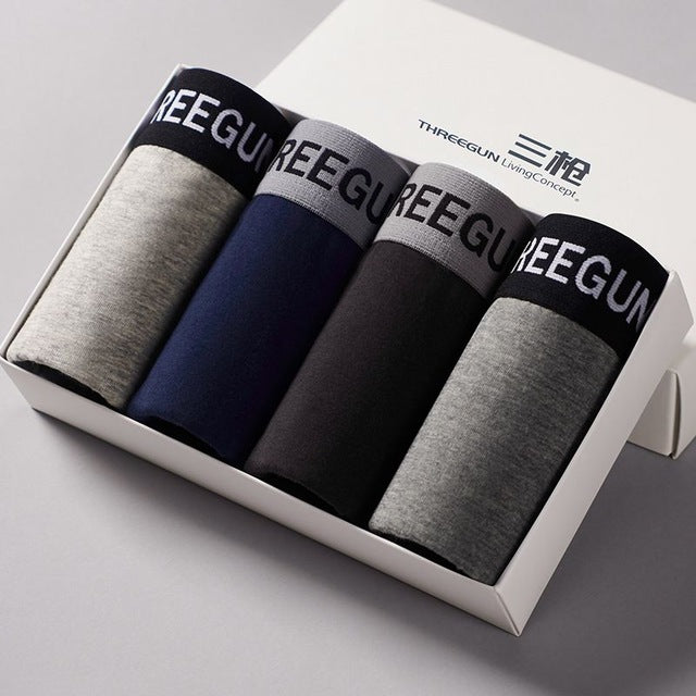 THREEGUN 4Pcs/Lot Boxer Shorts Sexy U Convex Underwear Men Cotton Gay Underwear Male Brand Large Size Underpants vetement homme