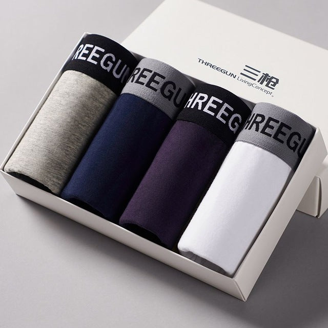 THREEGUN 4Pcs/Lot Boxer Shorts Sexy U Convex Underwear Men Cotton Gay Underwear Male Brand Large Size Underpants vetement homme
