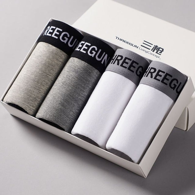 THREEGUN 4Pcs/Lot Boxer Shorts Sexy U Convex Underwear Men Cotton Gay Underwear Male Brand Large Size Underpants vetement homme