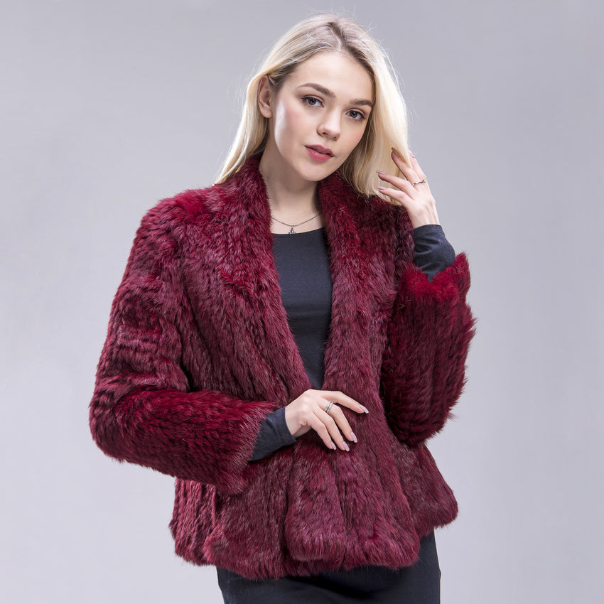 Fxfurs Australia New Genuine Colours Thick Knitted Real Rabbit Fur Jacket Women Winter Warm Fashion / Lady Fur Coat
