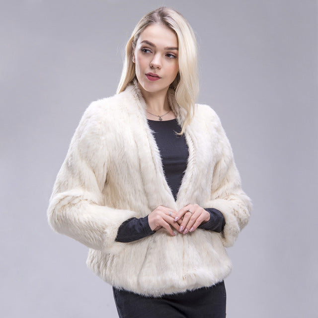 Fxfurs Australia New Genuine Colours Thick Knitted Real Rabbit Fur Jacket Women Winter Warm Fashion / Lady Fur Coat