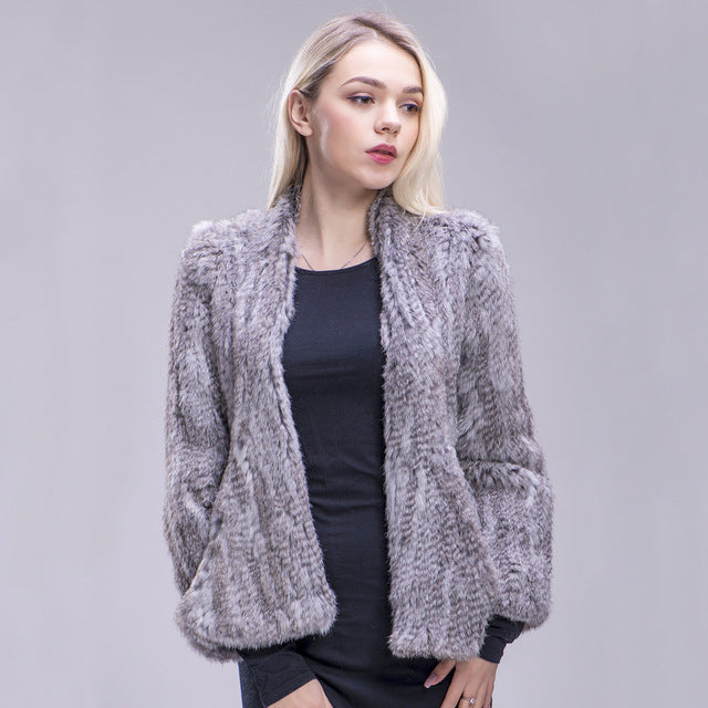 Fxfurs أستراليا جديد حقيقي الألوان سميكة محبوك سترة فرو الأرنب الحقيقي المرأة شتاء دافئ موضة/معطف فرو سيدة