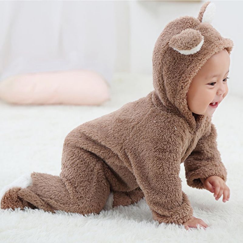 Spring Autumn Baby Clothes Flannel Baby Boy Clothes Cartoon Animal 3D Bear Ear Romper Jumpsuit Warm Newborn Infant Romper