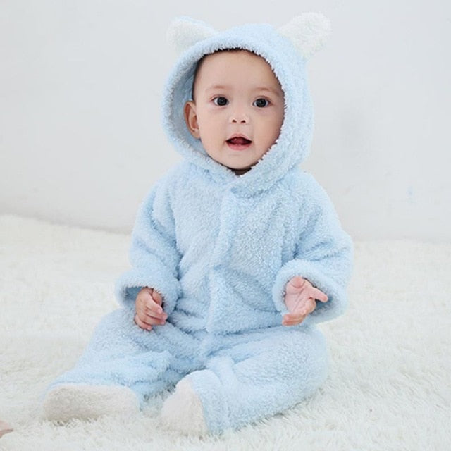 Spring Autumn Baby Clothes Flannel Baby Boy Clothes Cartoon Animal 3D Bear Ear Romper Jumpsuit Warm Newborn Infant Romper