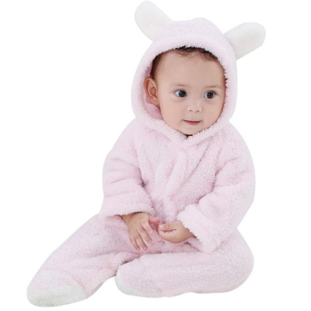 Primavera outono roupas de bebê flanela roupas do bebê menino dos desenhos animados animal 3d urso orelha macacão quente recém-nascido infantil macacão