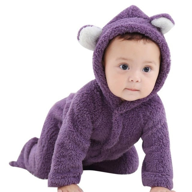 Primavera outono roupas de bebê flanela roupas do bebê menino dos desenhos animados animal 3d urso orelha macacão quente recém-nascido infantil macacão