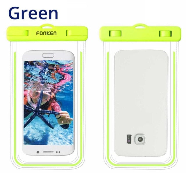 FONKEN Luminous Waterproof Bag for Phone Universal 6 inch IPx8 Waterproof Case Underwater Touch Operation Transparent Dry Bag
