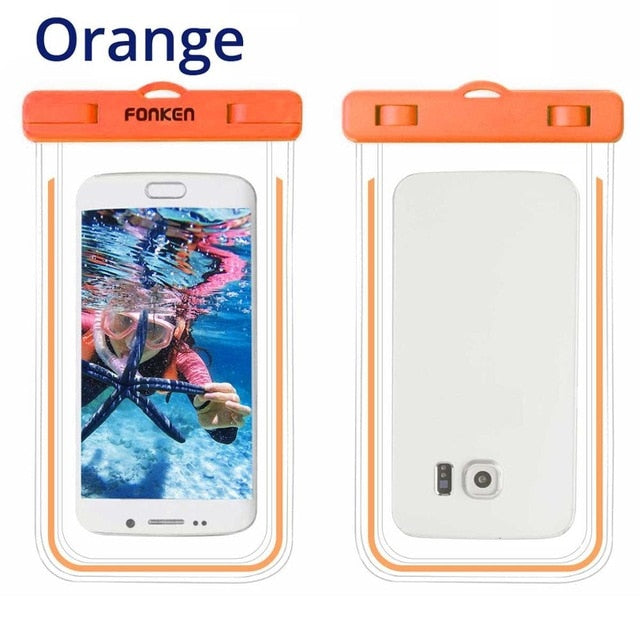FONKEN Luminous Waterproof Bag for Phone Universal 6 inch IPx8 Waterproof Case Underwater Touch Operation Transparent Dry Bag