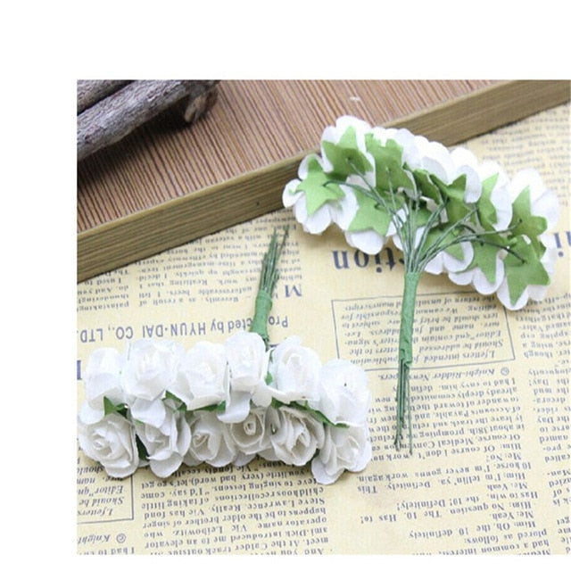 CRLEY 12pcs mini miniature rose flower artificial flower wedding decoration DIY wreath Scrapbooking Craft fake flowers