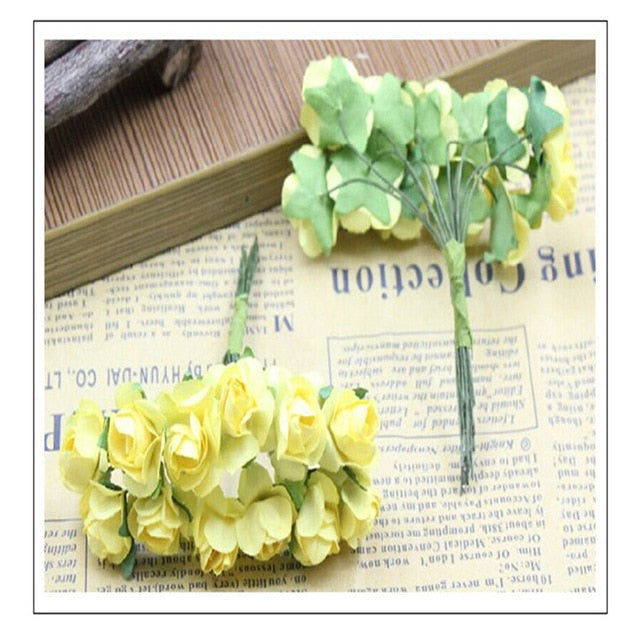 CRLEY 12pcs mini miniature rose flower artificial flower wedding decoration DIY wreath Scrapbooking Craft fake flowers