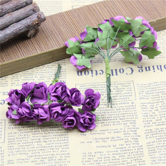 CRLEY 12pcs mini miniature rose flower artificial flower wedding decoration DIY wreath Scrapbooking Craft fake flowers