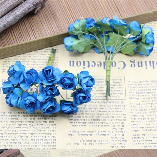 CRLEY 12pcs mini miniature rose flower artificial flower wedding decoration DIY wreath Scrapbooking Craft fake flowers