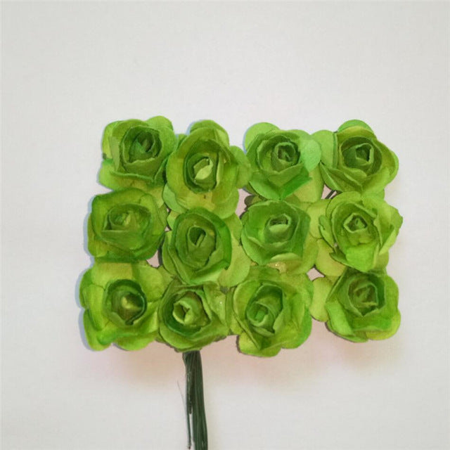 CRLEY 12pcs mini miniature rose flower artificial flower wedding decoration DIY wreath Scrapbooking Craft fake flowers