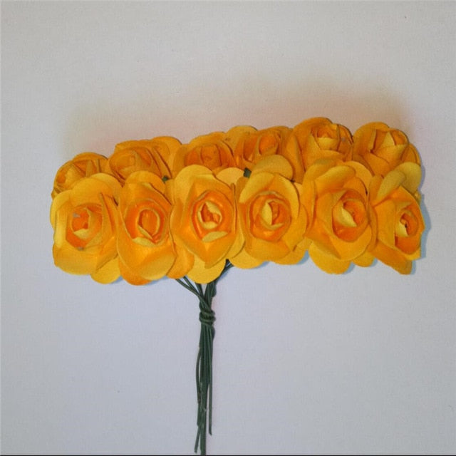 CRLEY 12pcs mini miniature rose flower artificial flower wedding decoration DIY wreath Scrapbooking Craft fake flowers