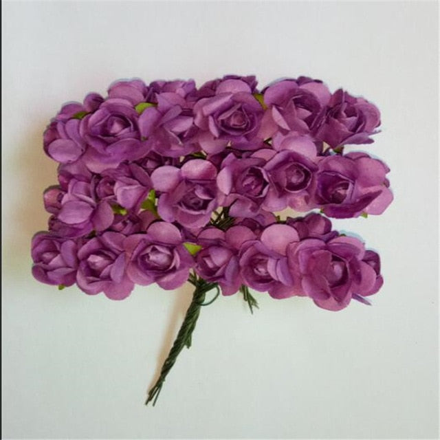 CRLEY 12pcs mini miniature rose flower artificial flower wedding decoration DIY wreath Scrapbooking Craft fake flowers