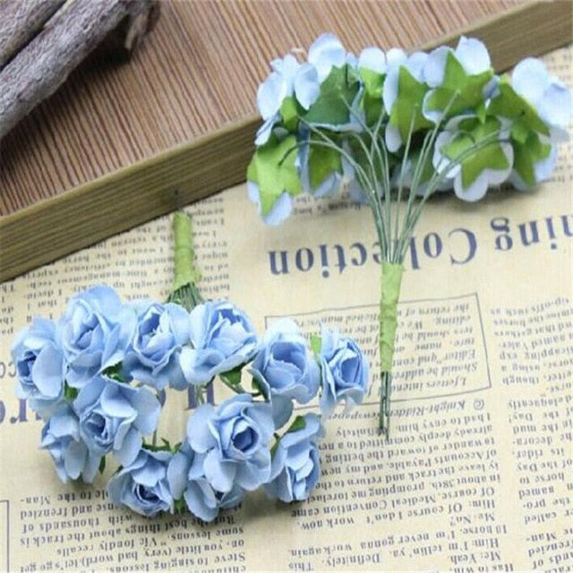 CRLEY 12pcs mini miniature rose flower artificial flower wedding decoration DIY wreath Scrapbooking Craft fake flowers