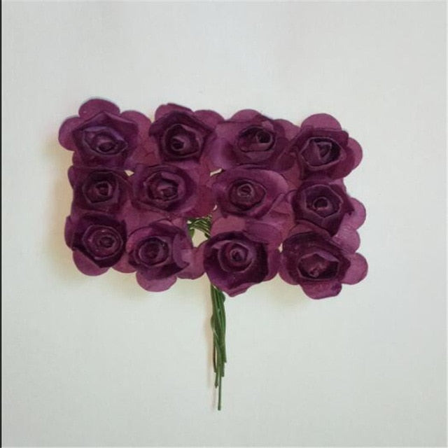 CRLEY 12pcs mini miniature rose flower artificial flower wedding decoration DIY wreath Scrapbooking Craft fake flowers
