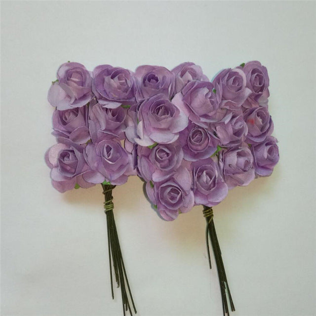 CRLEY 12pcs mini miniature rose flower artificial flower wedding decoration DIY wreath Scrapbooking Craft fake flowers