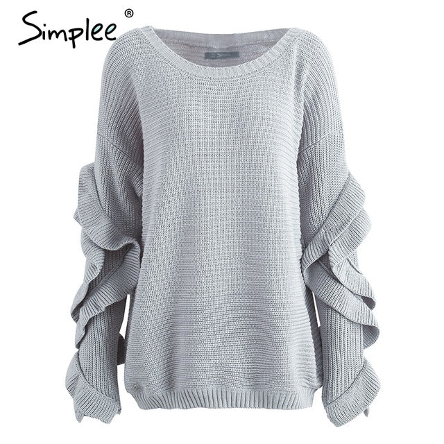 Simplee plissado camisola de malha feminina pulôver feminino casual solto em torno do pescoço camisola de inverno outono pull femme malha jumper